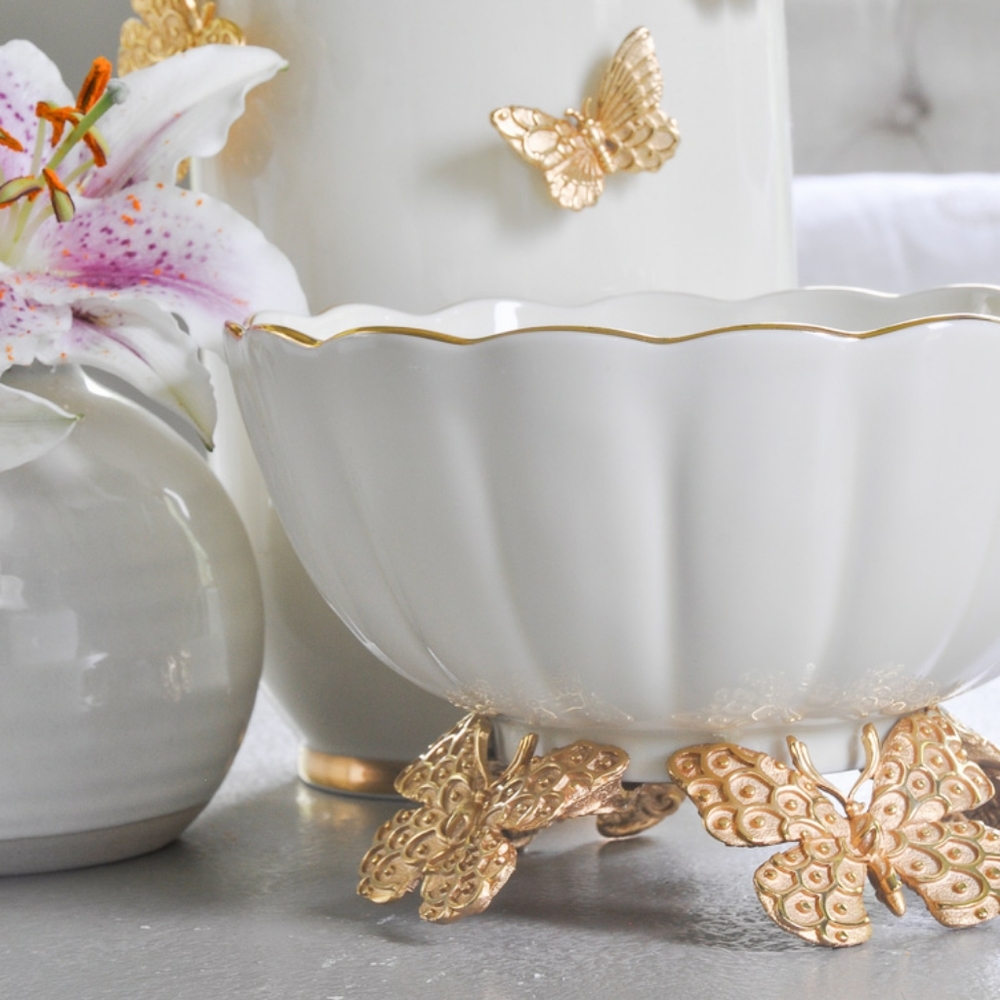 Jay Strongwater Catalina Porcelain Fluted Butterfly Bowl - Picture 2 of 14